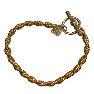 Vintage 1980's Anne Klein Rope Chain Gold Tone Bracelet with Lion Logo Tag